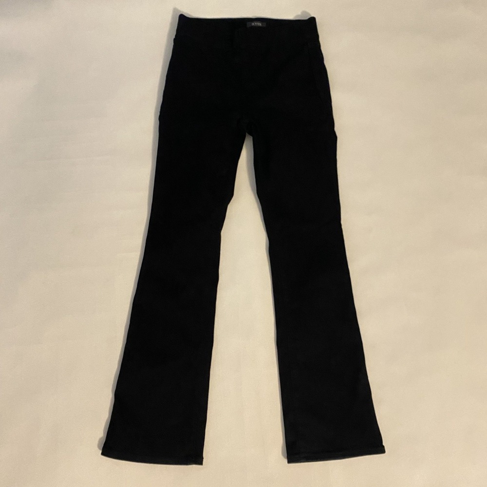NYDJ Small Black Pull-On Flat Front Straight Pant Jeans Back Pockets (0-2-4) EC